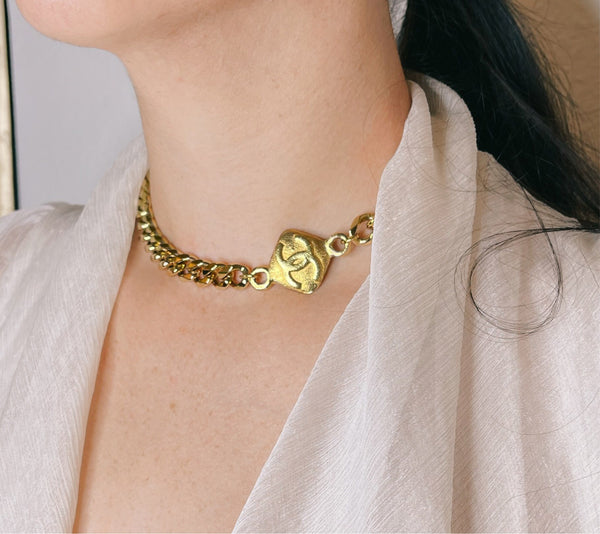 100% Authentic Vintage Repurposed Large Chanel Diamond Gold Choker