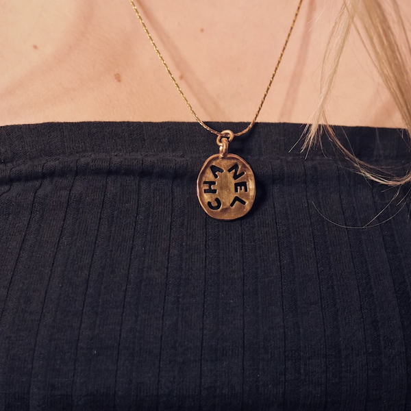 100% Authentic Vintage Repurposed Chanel Cutout Gold Pendant Necklace