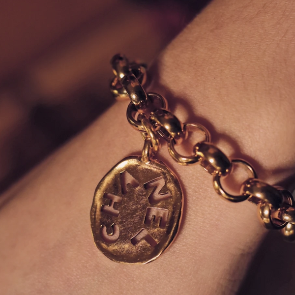 100% Authentic Vintage Repurposed Chanel Cutout Gold Pendant Bracelet