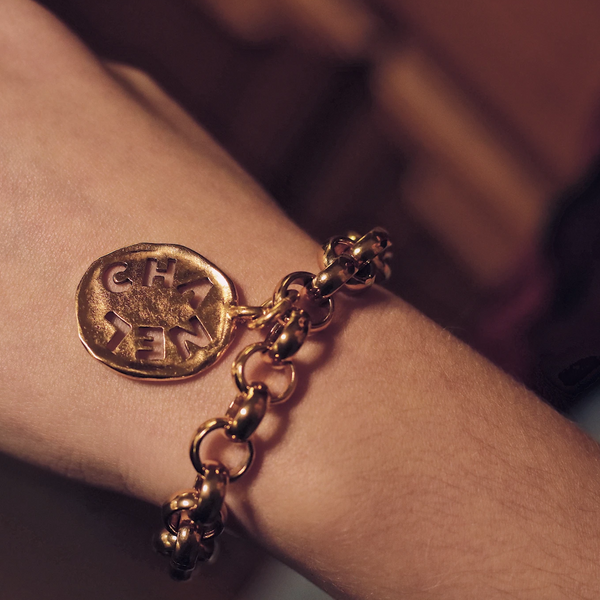 100% Authentic Vintage Repurposed Chanel Cutout Gold Pendant Bracelet