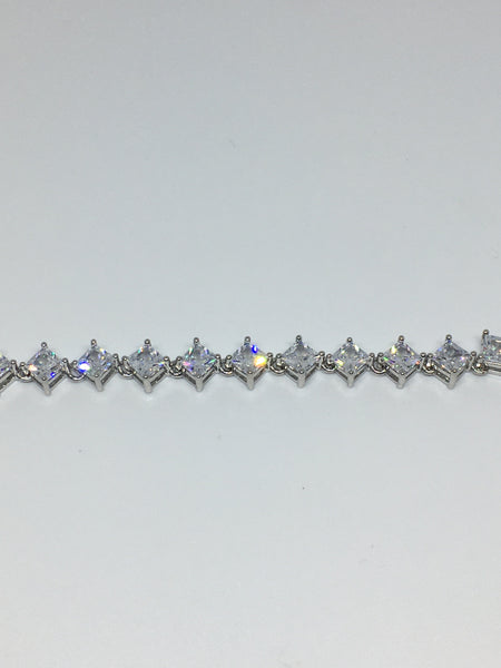 Princess Cut Diamond Crystal Bracelet- Clear Silver