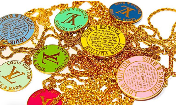 100% Authentic Vintage Repurposed Louis Vuitton Aqua Trunks And Bags Necklace