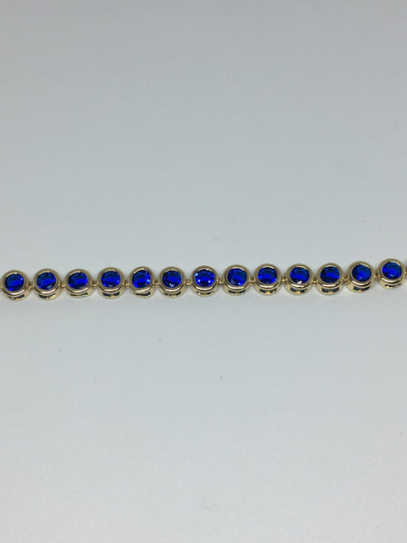 Round Bezel Diamond Crystal Bracelet- Light Sapphire Gold