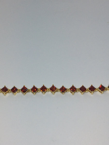 Princess Cut Diamond Crystal Bracelet- Garnet Gold