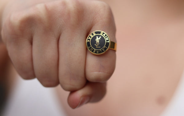 100% Authentic Vintage Repurposed YSL Logo Ring Small
