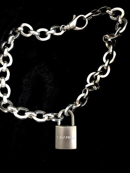 100% Authentic Vintage Repurposed Chanel Silver Lock Necklace