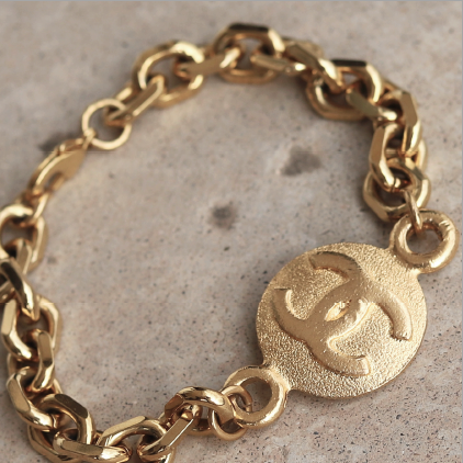Authentic Vintage Repurposed Chanel Round Gold Pendant Bracelet