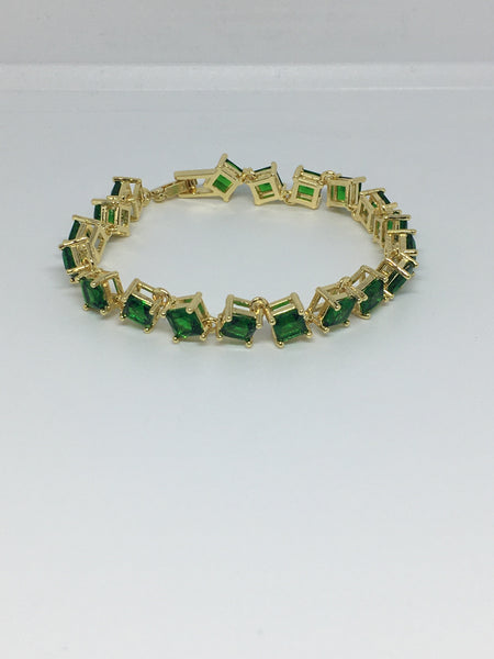 Princess Cut Diamond Crystal Bracelet- Emerald Gold