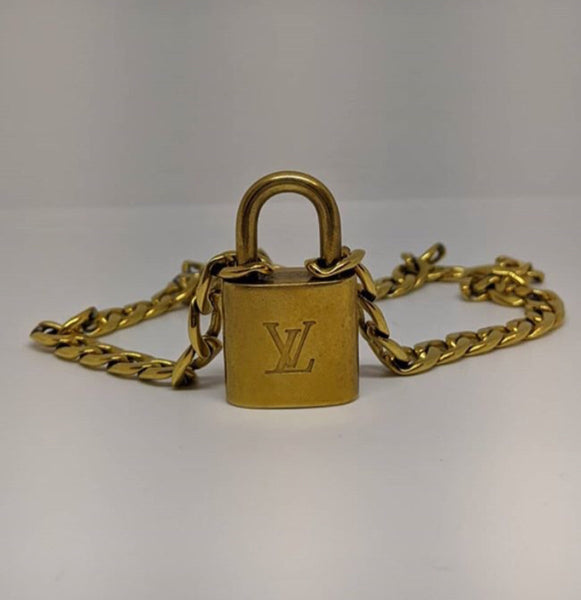 100% Authentic Vintage Repurposed Louis Vuitton Classic Gold LV Lock Necklace