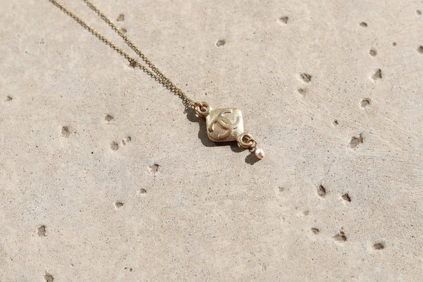 Authentic Vintage Repurposed Chanel Diamond Gold Pendant Necklace