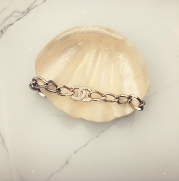 100% Authentic Vintage Repurposed Large Chanel Double CC Silver Chain Choker