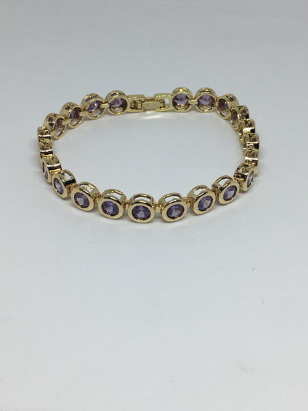 Round Bezel Diamond Crystal Bracelet- Amethyst Gold