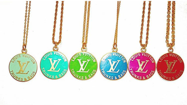 100% Authentic Vintage Repurposed Louis Vuitton Lime Green Trunks And Bags Necklace