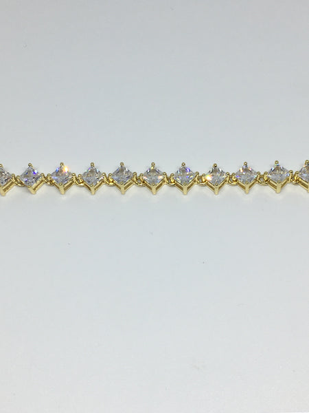 Princess Cut Diamond Crystal Bracelet- Clear Gold