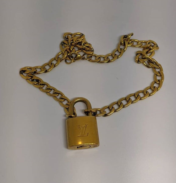 100% Authentic Vintage Repurposed Louis Vuitton Classic Gold LV Lock Necklace