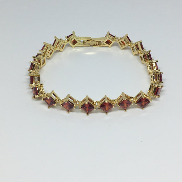 Princess Cut Diamond Crystal Bracelet- Garnet Gold