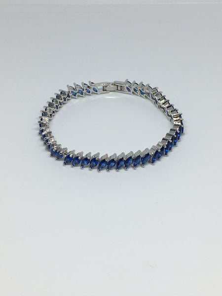 Marquise Diamond Crystal Bracelet- Sapphire Silver
