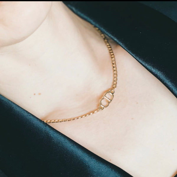 100% Authentic Vintage Repurposed Mini Christian Dior CD Gold Necklace