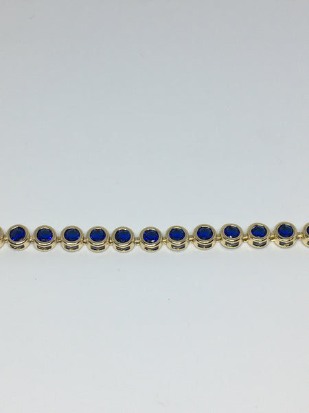 Round Bezel Diamond Crystal Bracelet- Sapphire Gold