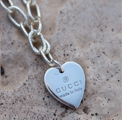 100% Authentic Vintage Repurposed Gucci Silver Mini Heart Pendant Necklace