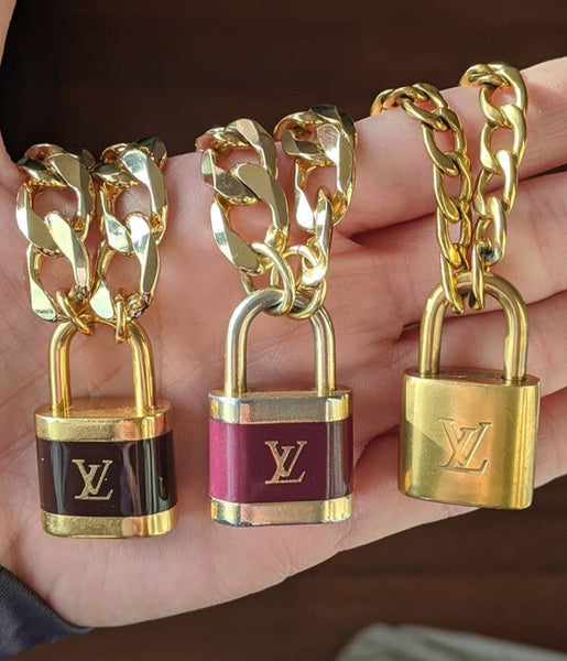 100% Authentic Vintage Repurposed Louis Vuitton Large Burgundy Lock Necklace