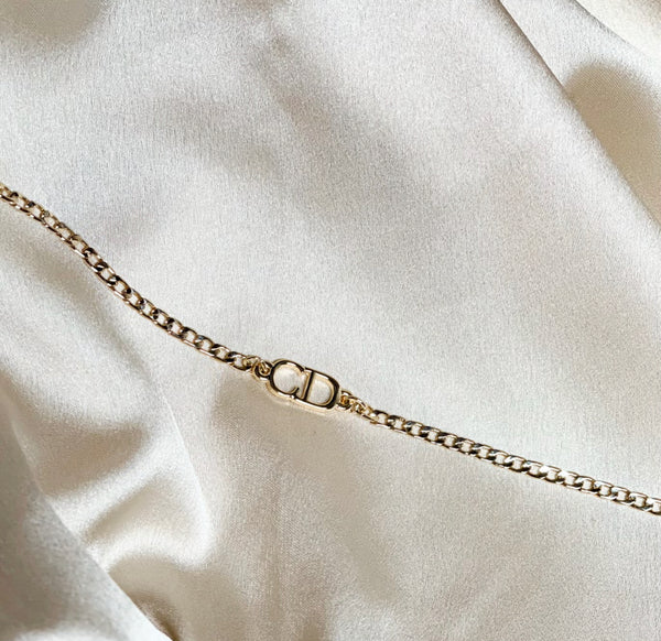 100% Authentic Vintage Repurposed Mini Christian Dior CD Gold Necklace