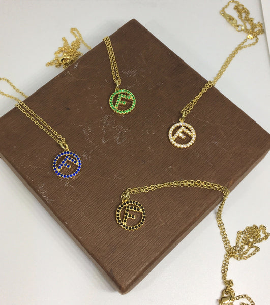 100% Authentic Vintage Repurposed Fendi Crystal Green Pendant Necklace