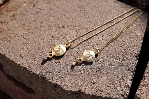 Authentic Vintage Repurposed Chanel Diamond Gold Pendant Necklace