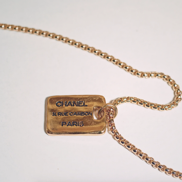 100% Authentic Vintage Repurposed Chanel Gold Square Tag Pendant Charm