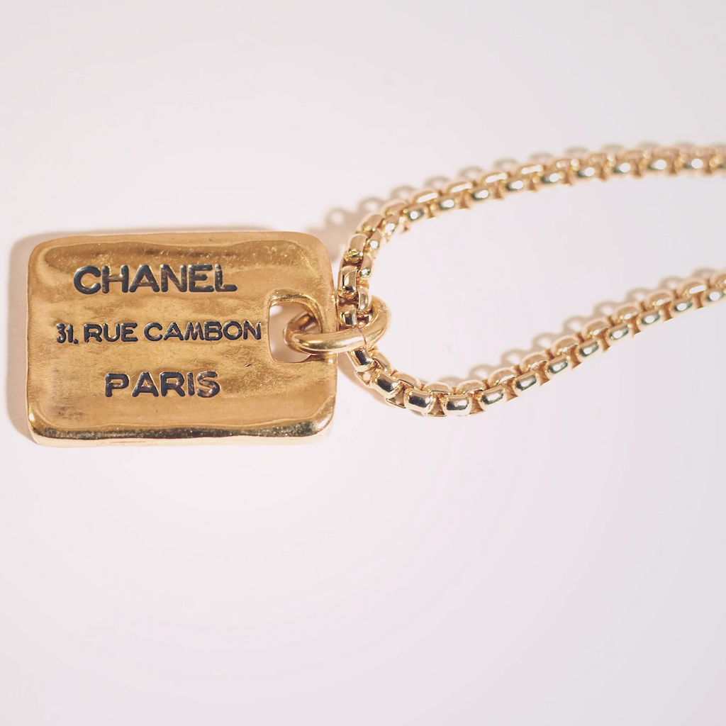 100% Authentic Vintage Repurposed Chanel Gold Square Tag Pendant