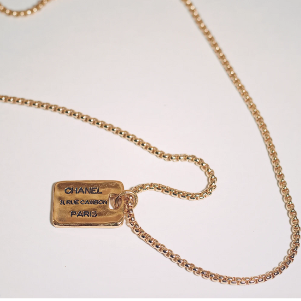 100% Authentic Vintage Repurposed Chanel Gold Square Tag Pendant Charm