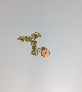 100% Authentic Vintage Repurposed Louis Vuitton Small Peach LV Necklace