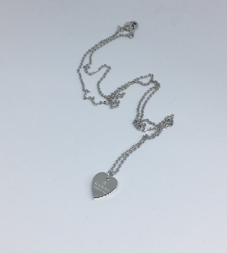 100% Authentic Vintage Repurposed Gucci Silver Mini Heart Pendant Necklace
