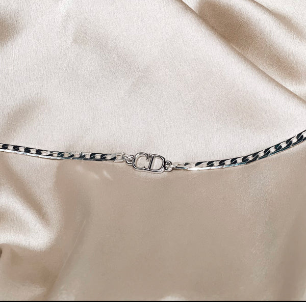 100% Authentic Vintage Repurposed Mini Christian Dior CD Silver Necklace