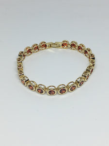 Round Bezel Diamond Crystal Bracelet- Ruby Gold