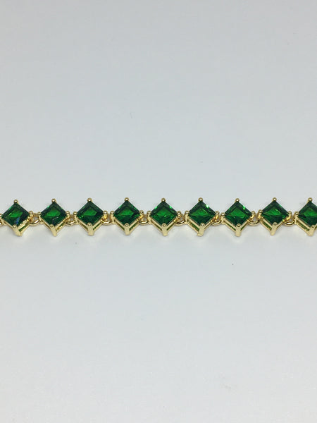 Princess Cut Diamond Crystal Bracelet- Emerald Gold