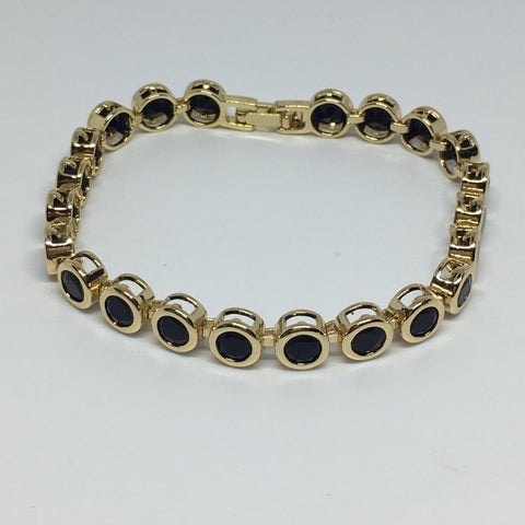 Round Bezel Diamond Crystal Bracelet- Black Gold