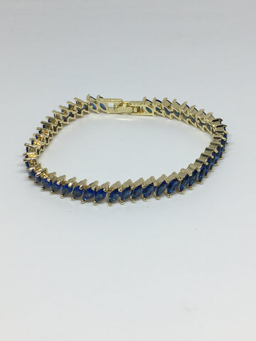Marquise Diamond Crystal Bracelet- Sapphire Gold