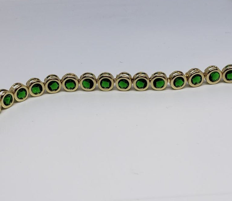 Round Bezel Diamond Crystal Bracelet- Emerald Gold