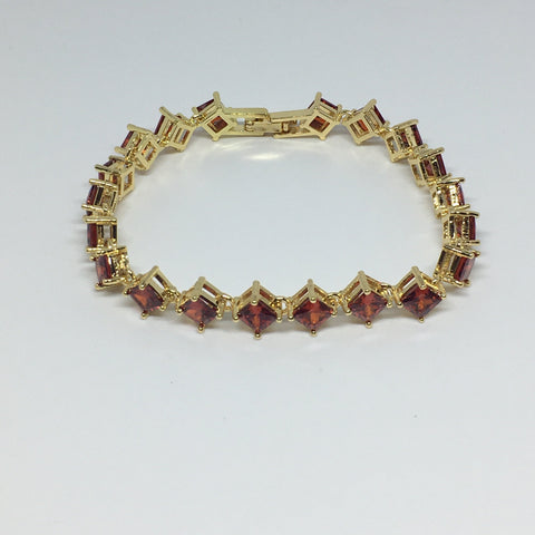 Princess Cut Diamond Crystal Bracelet- Garnet Gold