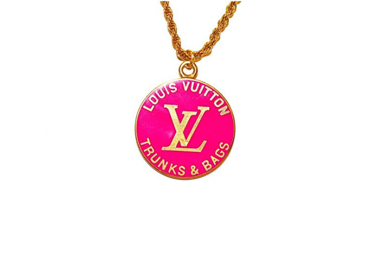 100% Authentic Vintage Repurposed Louis Vuitton Bright Pink Trunks And Bags Necklace