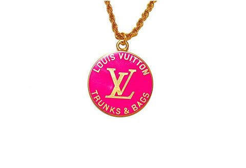 100% Authentic Vintage Repurposed Louis Vuitton Bright Pink Trunks And Bags Necklace