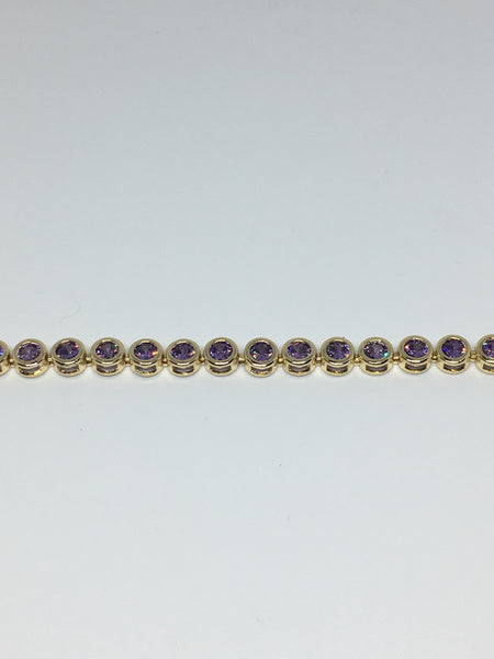 Round Bezel Diamond Crystal Bracelet- Amethyst Gold