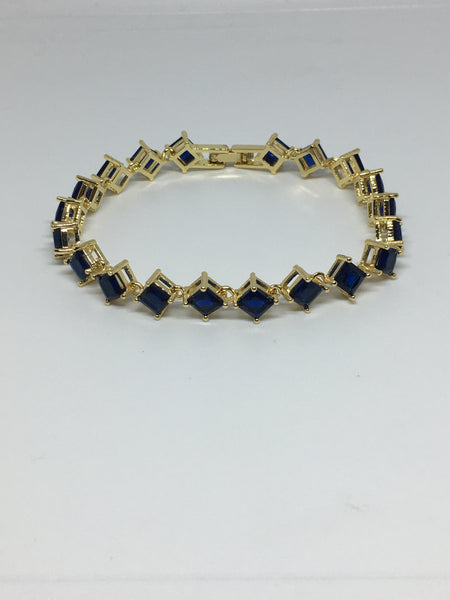 Princess Cut Diamond Crystal Bracelet- Sapphire Gold
