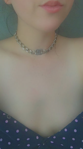 100% Authentic Vintage Repurposed Large Chanel Double CC Silver Chain Choker