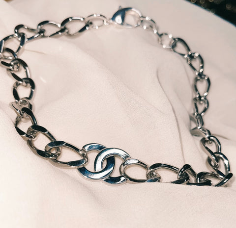 100% Authentic Vintage Repurposed Large Chanel Double CC Silver Chain Choker