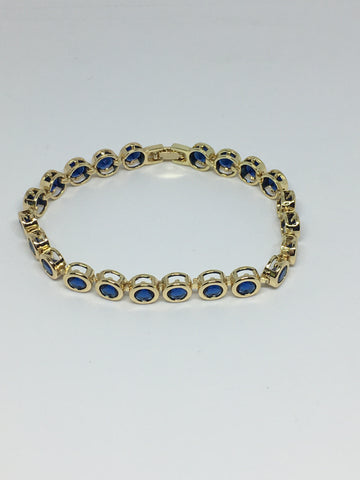 Round Bezel Diamond Crystal Bracelet- Sapphire Gold
