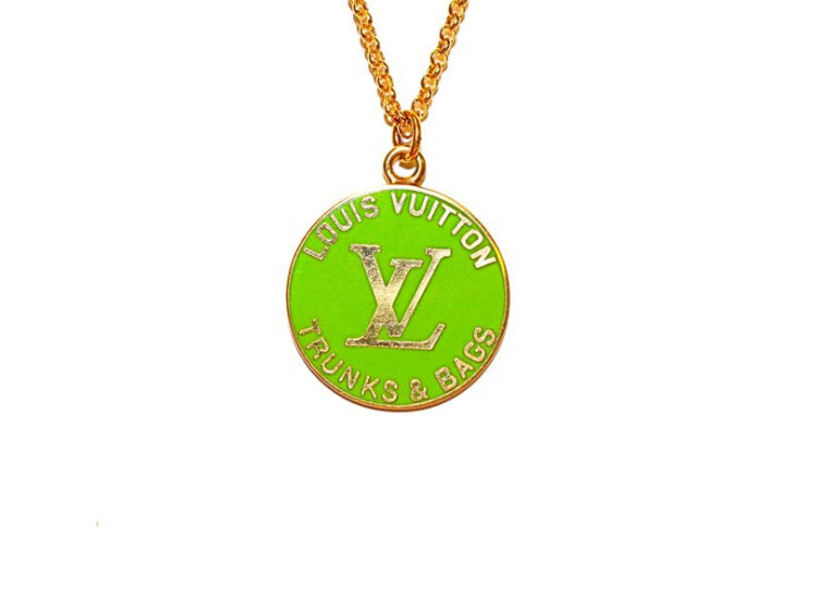 100% Authentic Vintage Repurposed Louis Vuitton Lime Green Trunks And Bags Necklace