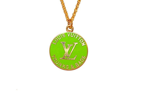 100% Authentic Vintage Repurposed Louis Vuitton Lime Green Trunks And Bags Necklace