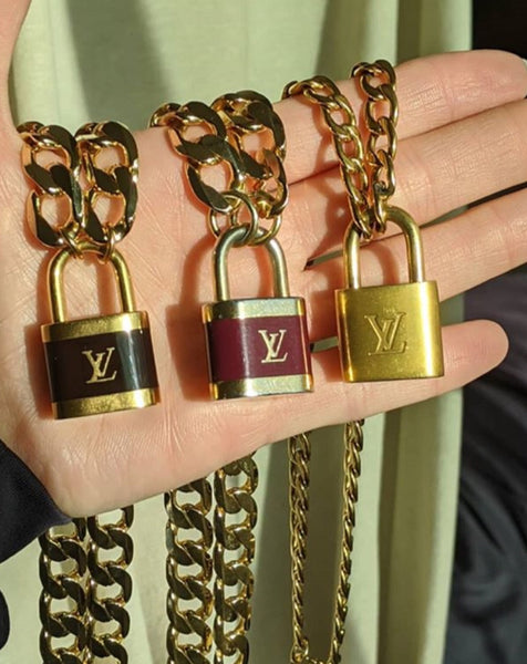 100% Authentic Vintage Repurposed Louis Vuitton Classic Gold LV Lock Necklace